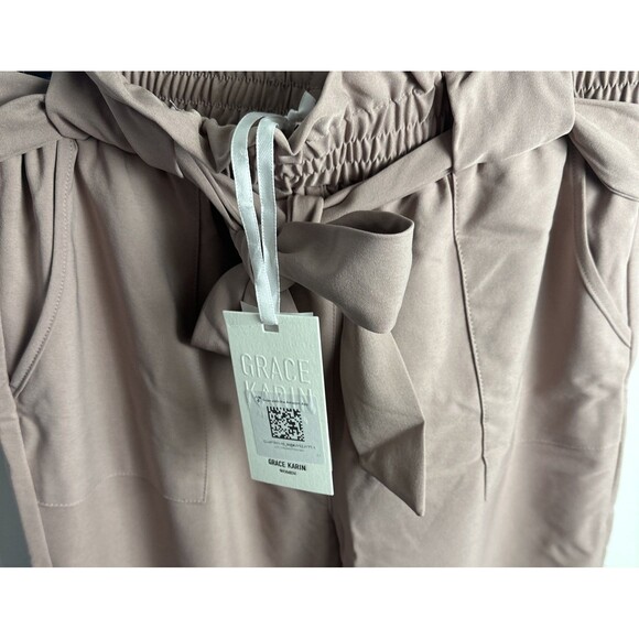 Grace Karin High Elastic Waist Tie Belted Pencil Paper Bag Trouser Purple Medium - Picture 3 of 11